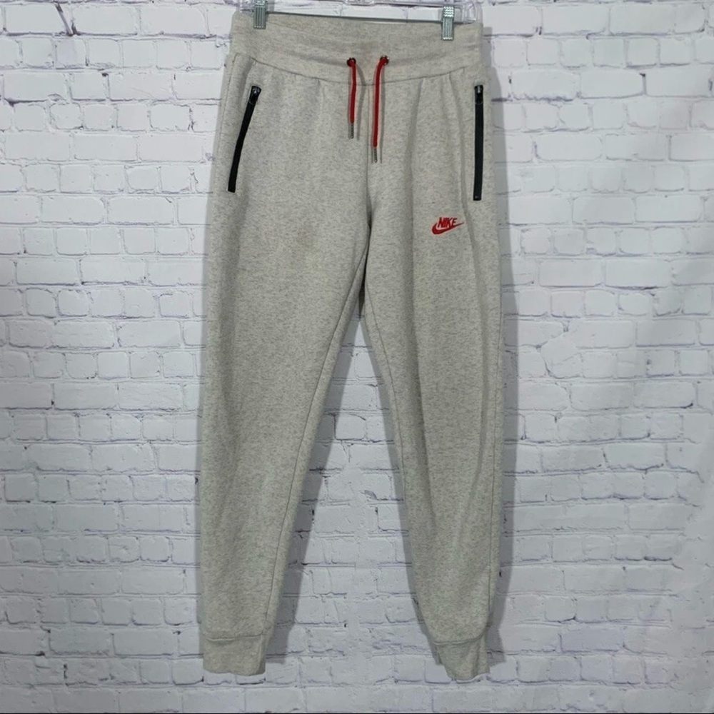 Nike Tech Sportswear Mens Gray Red Black Long Jogger Sweatpants Size 28